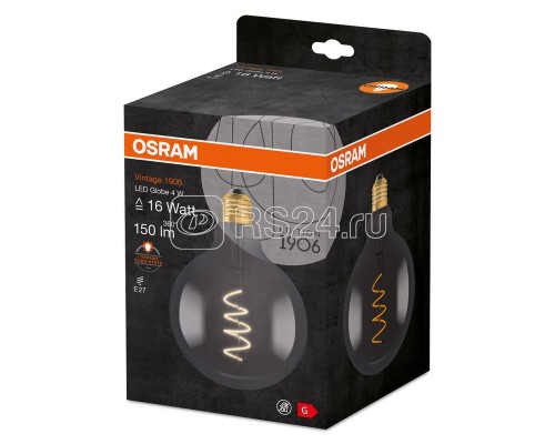 Лампа светодиодная филаментная Vintage 1906 LED CL GLOBE125 SMOKE 15 non-DIM 5Вт 818 тепл. бел. E27 дым. OSRAM 4058075269989