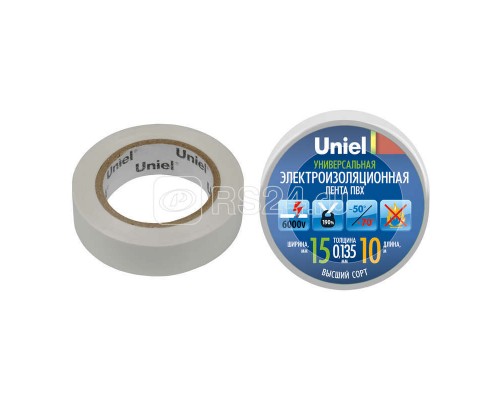 Лента изоляционная UIT-135P 10/15/01 WHT 0.135х15 10м бел. Uniel 04514