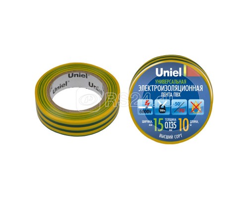 Лента изоляционная UIT-135P 10/15/01 YGR 0.135х15 10м жел./зел. Uniel 04516