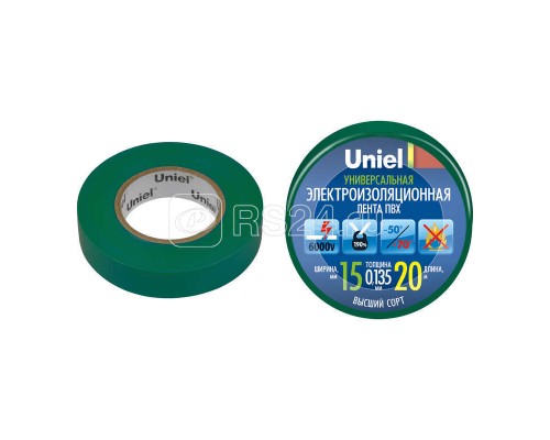Лента изоляционная UIT-135P 20/15/01 GRN 20м/15мм зел. Uniel 04486