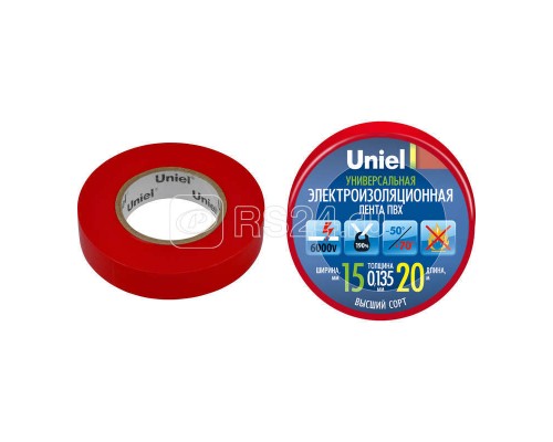 Лента изоляционная UIT-135P 20/15/01 RED 20м/15мм крас. Uniel 04487