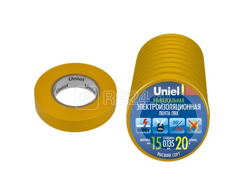 Лента изоляционная UIT-135P 20/15/10 YEL 0.135х15 20м (уп.10шт) жел. Uniel 04506