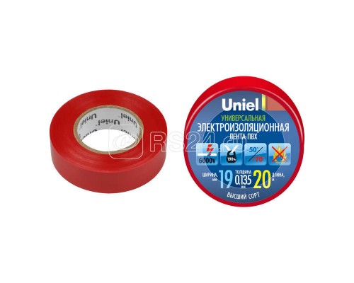 Лента изоляционная UIT-135P 20/19/01 RED 20м 19мм 0.135мм красн. Uniel 04479