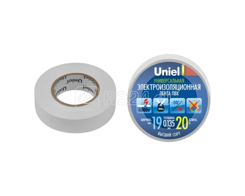 Лента изоляционная UIT-135P 20/19/01 WHT 20м 19мм 0.135мм бел. Uniel 04481