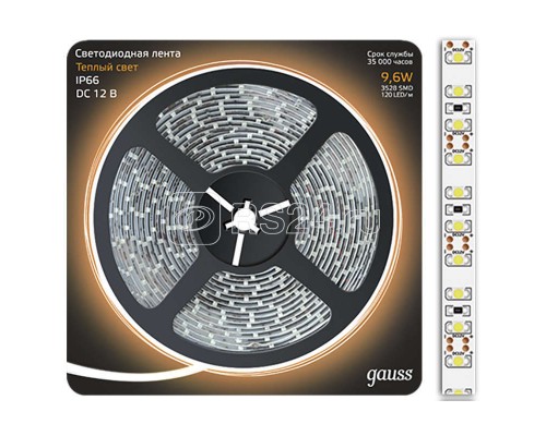 Лента светодиодная 2835/120-SMD 9.6Вт 12В DC теплый бел. IP66 (блистер 5м) Gauss 311000110