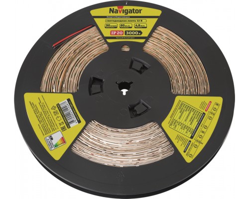 Лента светодиодная 71 246 NLS-3528WW60-4.8-IP20-12V-R50 4.8Вт/м (уп.50м) Navigator 71246