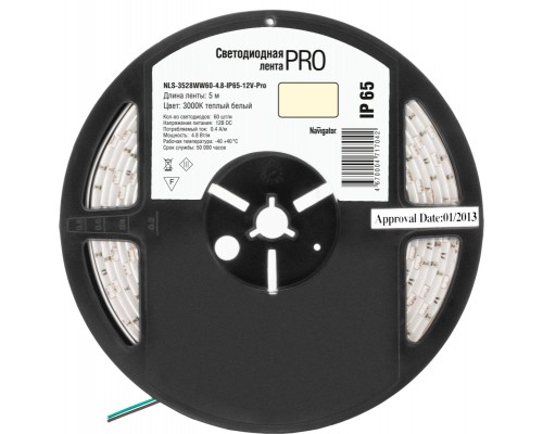 Лента светодиодная 71 704 NLS-3528WW60-4.8-IP65-12V-Pro R5 4.8Вт/м (уп.5м) Navigator 71704