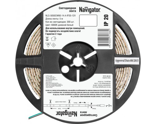 Лента светодиодная 71 768 NLS-5050CW60-14.4-IP20-12V R5 14.4Вт/м (уп.5м) Navigator 71768