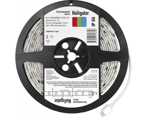 Лента светодиодная 71 834 NLS-5050RGBM30-5-IP65-12V 5Вт/м Бегущая волна (уп.5м) Navigator 71834