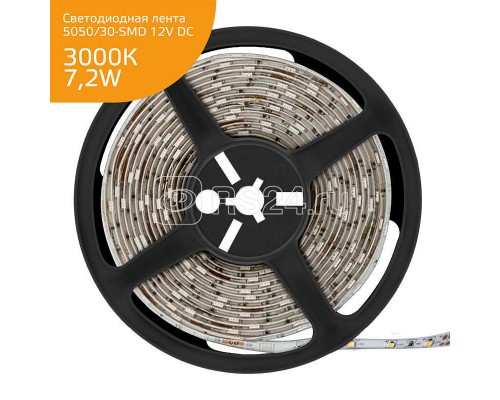Лента светодиодная Elementary 5050/30-SMD 7.2Вт 12В DC IP20 тепл. бел. (уп.5м) Gauss 355000107