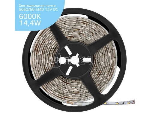Лента светодиодная Elementary 5050/60-SMD 14.4Вт 12В DC IP66 холод. бел. (уп.5м) Gauss 356000314