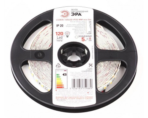 Лента светодиодная LS2835-120LED-IP20-WW-eco-5m (100/1800) (уп.5м) Эра Б0035596