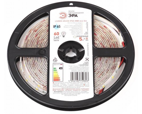 Лента светодиодная LS2835-60LED-IP65-WW-eco-5m (80/1920) (уп.5м) Эра Б0035592