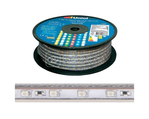 Лента светодиодная герметичная гибкая ULS-2835-60LED/m-10mm-IP67-220V-8W/m-50M-BLUE син. 8Вт/м (уп.50м) Uniel UL-00000859