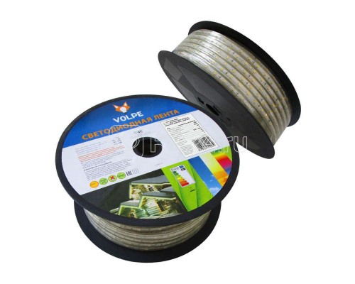 Лента светодиодная герметичная гибкая ULS-Q325 2835-60LED/m-10mm-IP67-220V-6W/m-50M-WW в ПВХ трубке IP67 угол излучения 120град. свет тепл. бел. 6Вт/м (уп.50м) Volpe 10982
