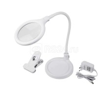 Лупа настольная малая 3Х с подстветкой 30 LED (подставка + прищепка) бел. REXANT 31-0247