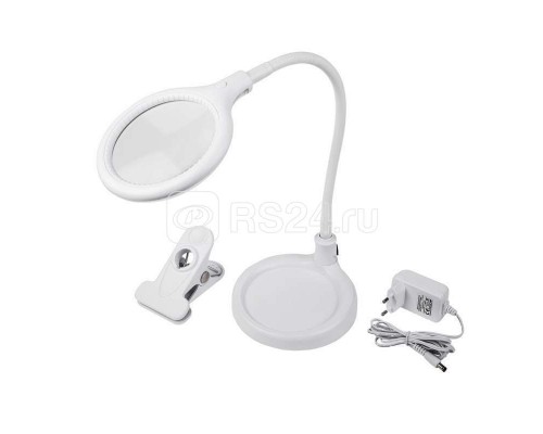 Лупа настольная малая 3Х с подстветкой 30 LED (подставка + прищепка) бел. REXANT 31-0247