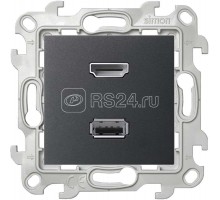 Механизм коннектора HDMI+USB 2.0 Simon24 графит 2411095-038