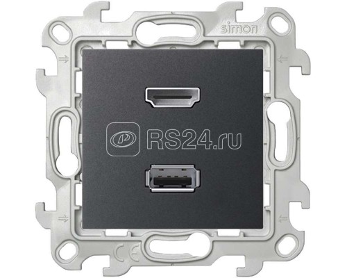 Механизм коннектора HDMI+USB 2.0 Simon24 графит 2411095-038