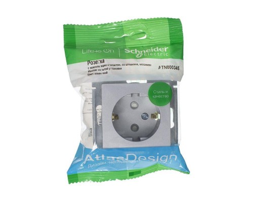 Механизм розетки 1-м СП ATLAS DESIGN с заземл. защ. шторки 16А алюм. SchE ATN000345