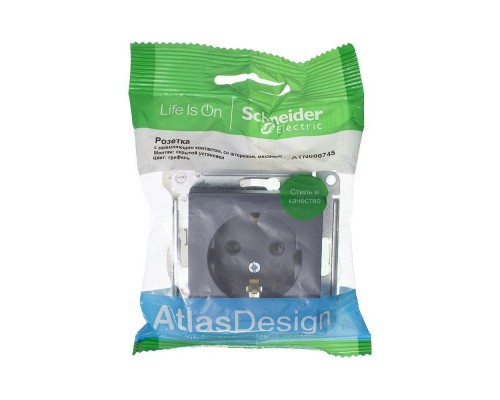 Механизм розетки 1-м СП ATLAS DESIGN с заземл. защ. шторки 16А грифель SchE ATN000745