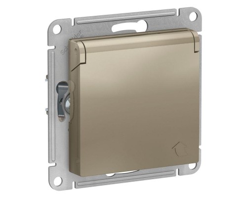 Механизм розетки 1-м СП ATLAS DESIGN с заземл. защ. шторки с крышкой 16А IP20 шампань SchE ATN000546
