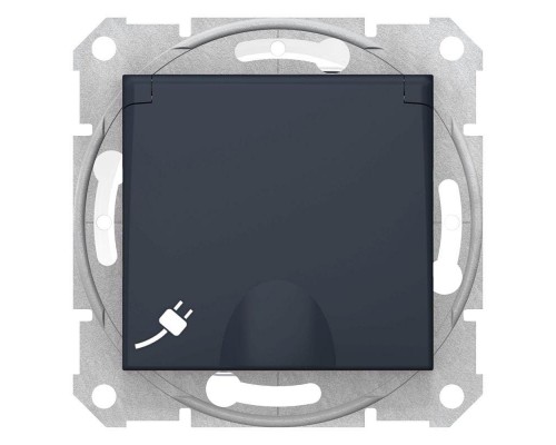 Механизм розетки 1-м СП Sedna 16А IP44 с защ. крышкой защ. шторки с заземл. быстрозажим. контакты графит SchE SDN3100570