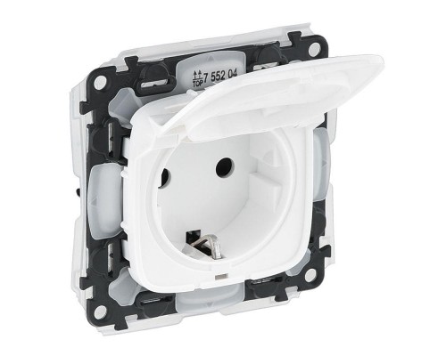 Механизм розетки 1-м СП Valena Allure 16А IP44 250В 2К+З защ. шторки откидная крышка бел. Leg 755204