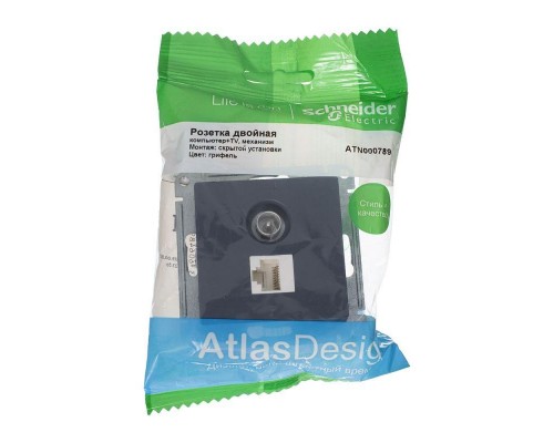 Механизм розетки 2-м ATLAS DESIGN комп. RJ45 кат.5E+TV грифель SchE ATN000789