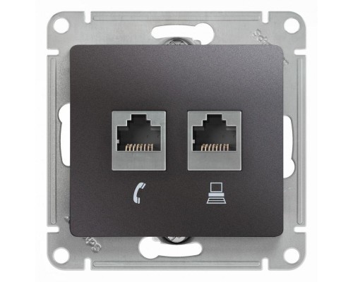 Механизм розетки 2-м Glossa RJ11+RJ45 кат.5е графит SchE GSL001385