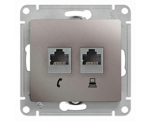 Механизм розетки 2-м Glossa RJ11+RJ45 кат.5е платина SchE GSL001285