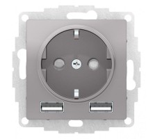 Механизм розетки ATLASDESIGN 16А с 2 USB A+A 5В/2.4А 2х5В/1.2А алюм. SchE ATN000330
