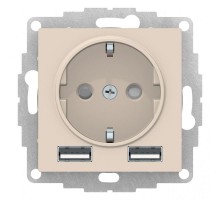 Механизм розетки ATLASDESIGN 16А с 2 USB A+A 5В/2.4А 2х5В/1.2А беж. SchE ATN000230