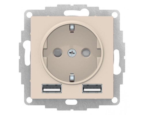 Механизм розетки ATLASDESIGN 16А с 2 USB A+A 5В/2.4А 2х5В/1.2А беж. SchE ATN000230