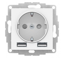 Механизм розетки ATLASDESIGN 16А с 2 USB A+A 5В/2.4А 2х5В/1.2А бел. SchE ATN000130