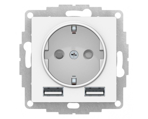 Механизм розетки ATLASDESIGN 16А с 2 USB A+A 5В/2.4А 2х5В/1.2А бел. SchE ATN000130