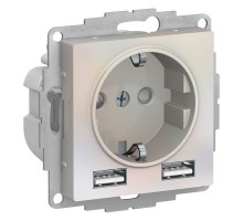 Механизм розетки ATLASDESIGN 16А с 2 USB A+A 5В/2.4А 2х5В/1.2А жемчуг SchE ATN000430