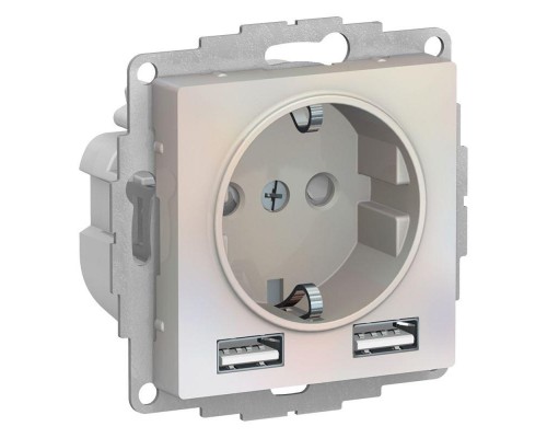 Механизм розетки ATLASDESIGN 16А с 2 USB A+A 5В/2.4А 2х5В/1.2А жемчуг SchE ATN000430
