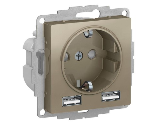 Механизм розетки ATLASDESIGN 16А с 2 USB A+A 5В/2.4А 2х5В/1.2А шампань SchE ATN000530