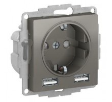 Механизм розетки ATLASDESIGN 16А с 2 USB A+A 5В/2.4А 2х5В/1.2А сталь SchE ATN000930