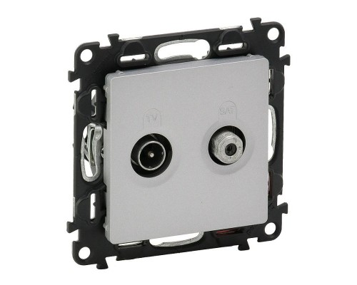 Механизм розетки TV-SAT оконечной Valena Life 2 выхода 10дБ 5-862МГц/950-2400МГц с лиц. панелью алюм. Leg 753662