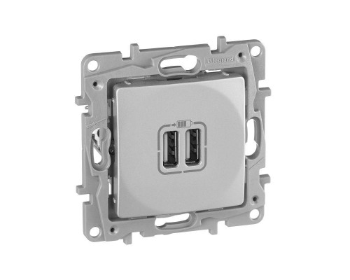 Механизм розетки USB 1-м СП Etika 2мод. 240В/5В 2400мА алюм. Leg 672494