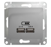 Механизм розетки USB 1-м СП Glossa 5В/2100мА 2х5В/1050мА алюм. SchE GSL000333
