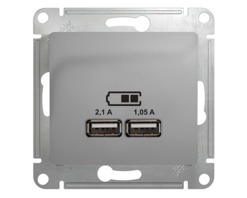 Механизм розетки USB 1-м СП Glossa 5В/2100мА 2х5В/1050мА алюм. SchE GSL000333