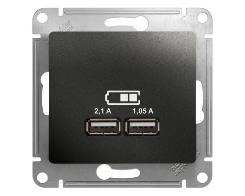 Механизм розетки USB 1-м СП Glossa 5В/2100мА 2х5В/1050мА антрацит SchE GSL000733