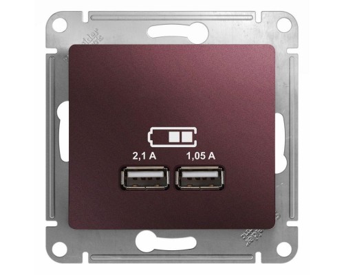 Механизм розетки USB 1-м СП Glossa 5В/2100мА 2х5В/1050мА баклажан. SchE GSL001133