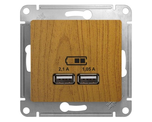 Механизм розетки USB 1-м СП Glossa 5В/2100мА 2х5В/1050мА дерево дуб SchE GSL000533
