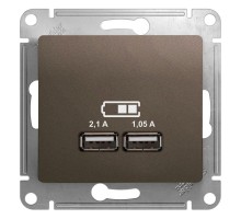 Механизм розетки USB 1-м СП Glossa 5В/2100мА 2х5В/1050мА шоколад SchE GSL000833