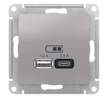 Механизм розетки USB ATLASDESIGN A+С 5В/2.4А 2х5В/1.2А алюм. SchE ATN000339