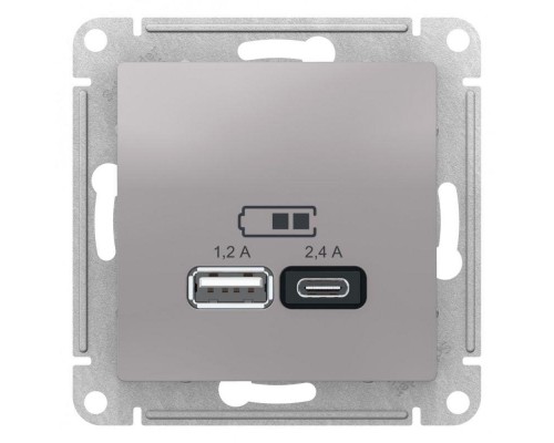Механизм розетки USB ATLASDESIGN A+С 5В/2.4А 2х5В/1.2А алюм. SchE ATN000339